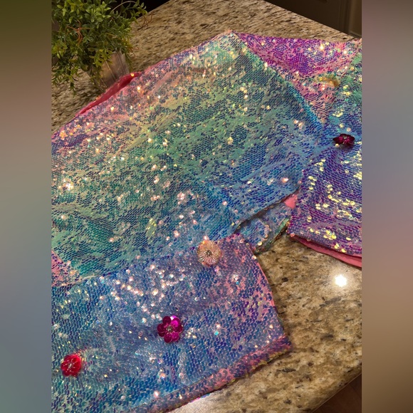 Nasty Gal Premium Floral Embellished Pink Iridescent Sequin Cropped Blazer 12 - Picture 16 of 16